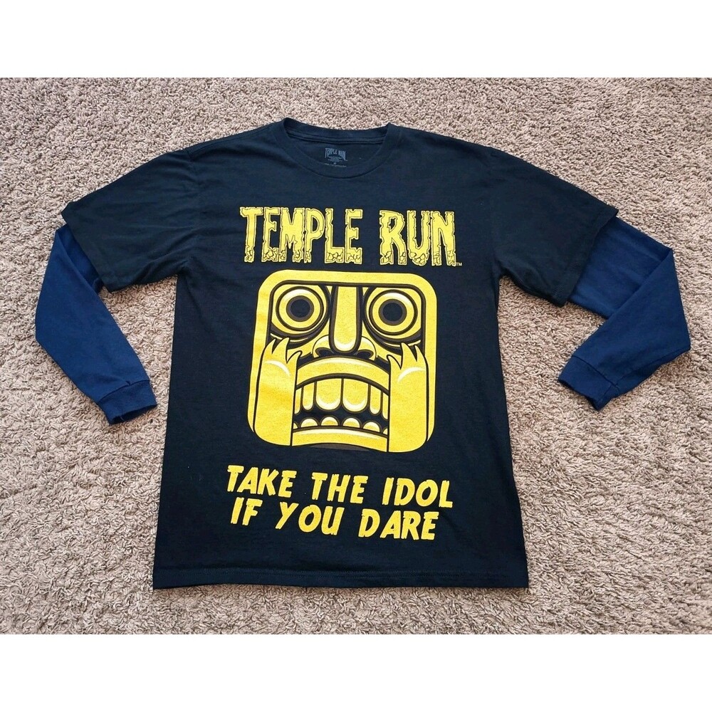 Temple Run Game T-Shirt Men's Size Medium Graphic Print Black Long Sleeve